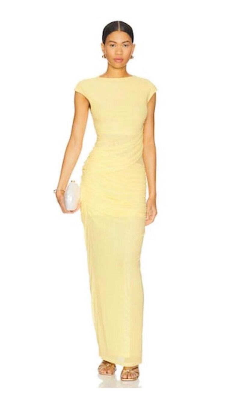Sndys Lorelai Maxi Dress Size 2XL Panna Cotta Ruched butter yellow